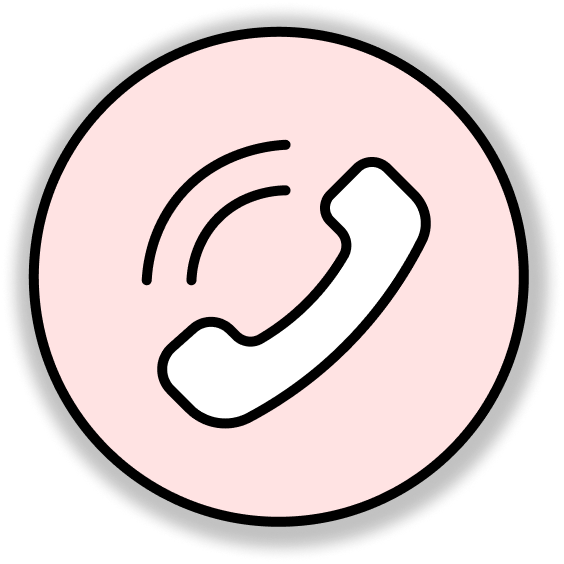 thin black outline white ringing phone icon with pink background