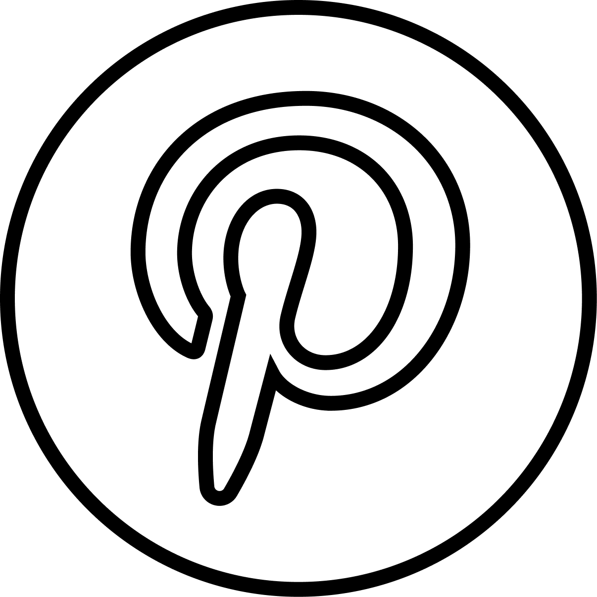 Pinterest icon with thin black outline